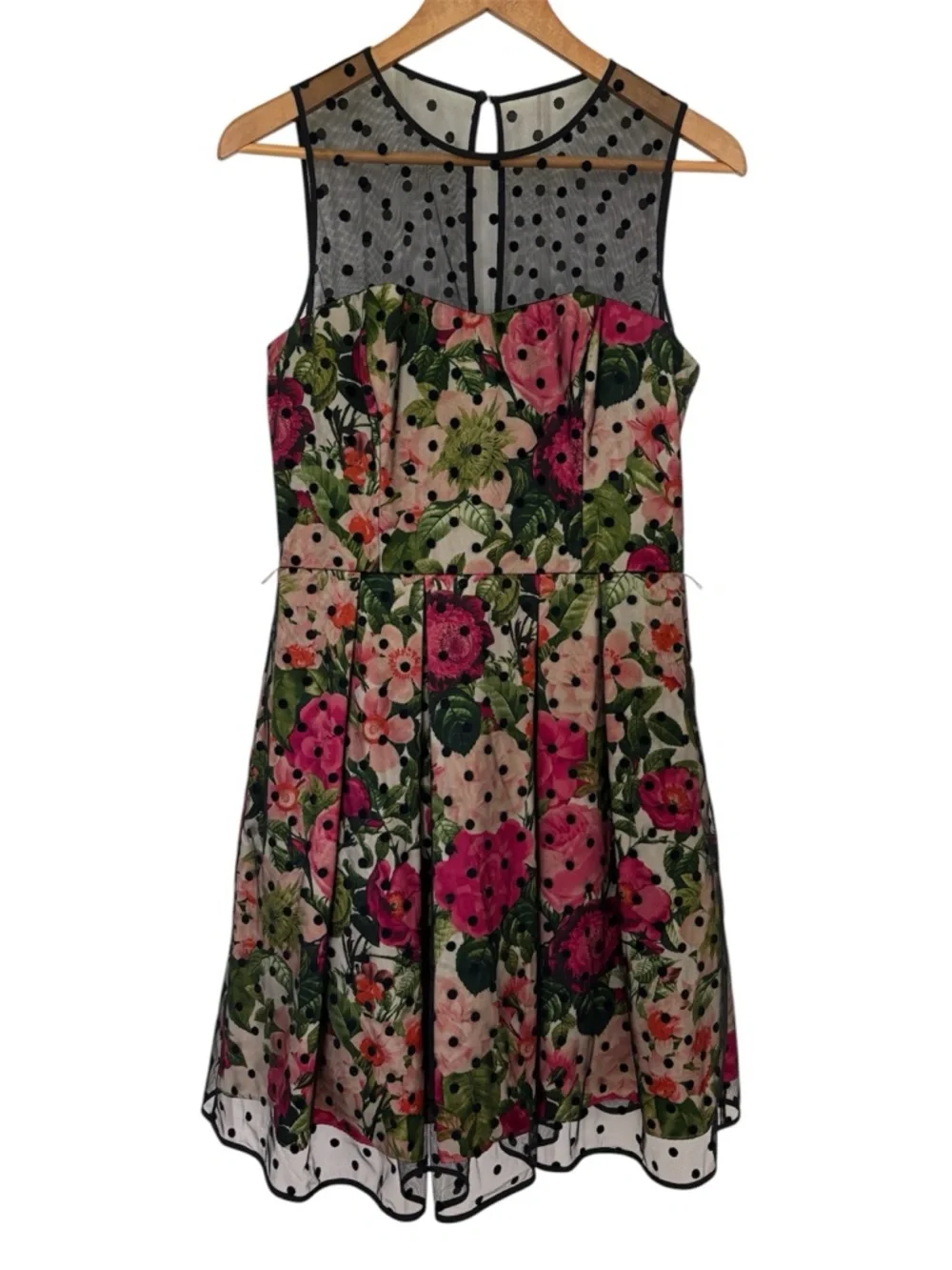 Eliza J Floral & Polka Dot Mesh Overlay Fit & Flare Party Dress 10 - Picture 2 of 8